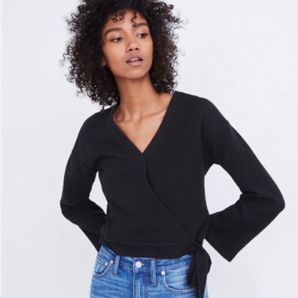 Madewell Tops - Madewell Texture and Thread Black Faux Wrap Blouse
